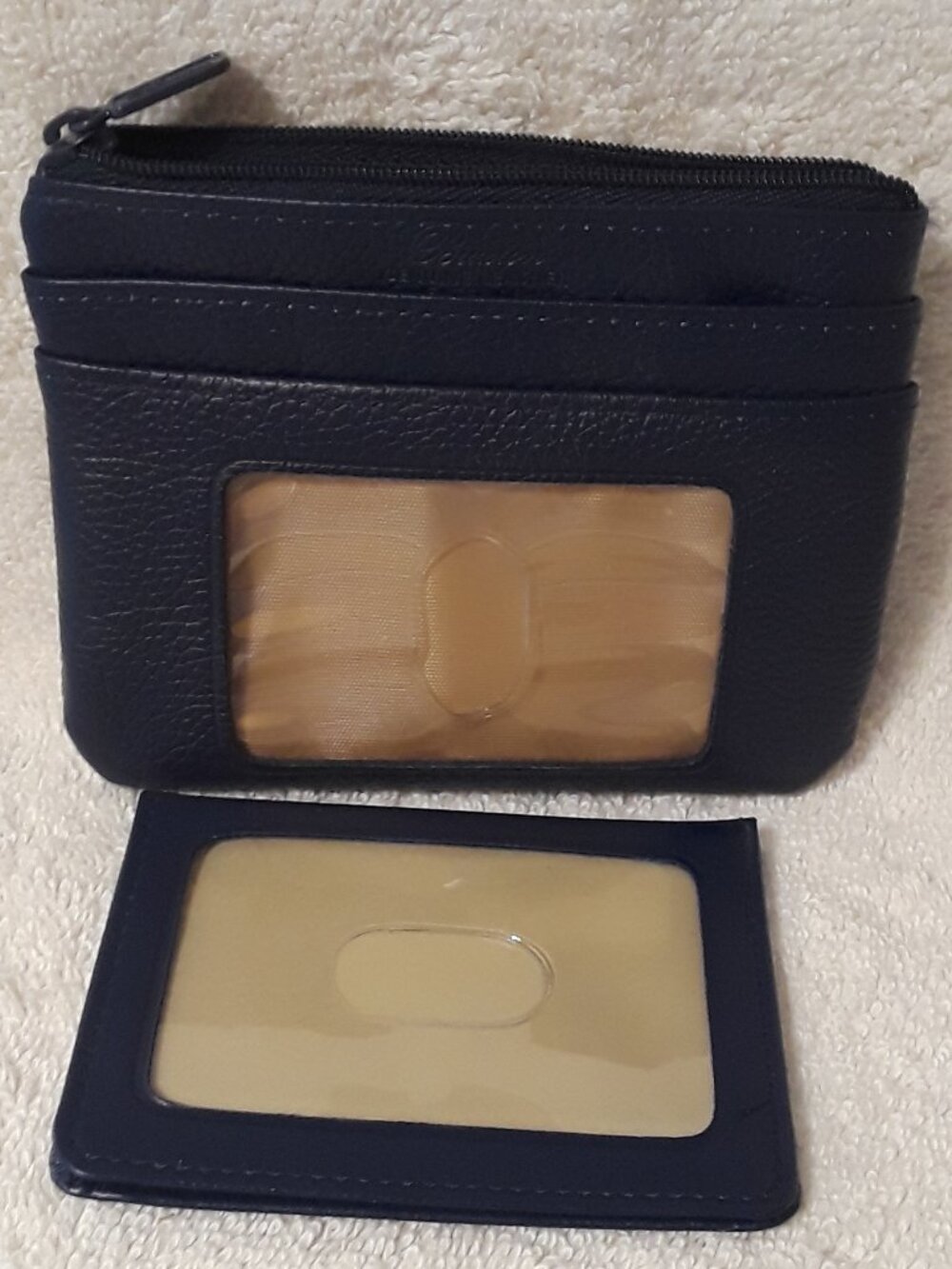 2 Pc: Buxton Genuine Leather ID Wallet Coin Purse Key Ring Navy Blue 5 x 4 - Picture 2 of 11